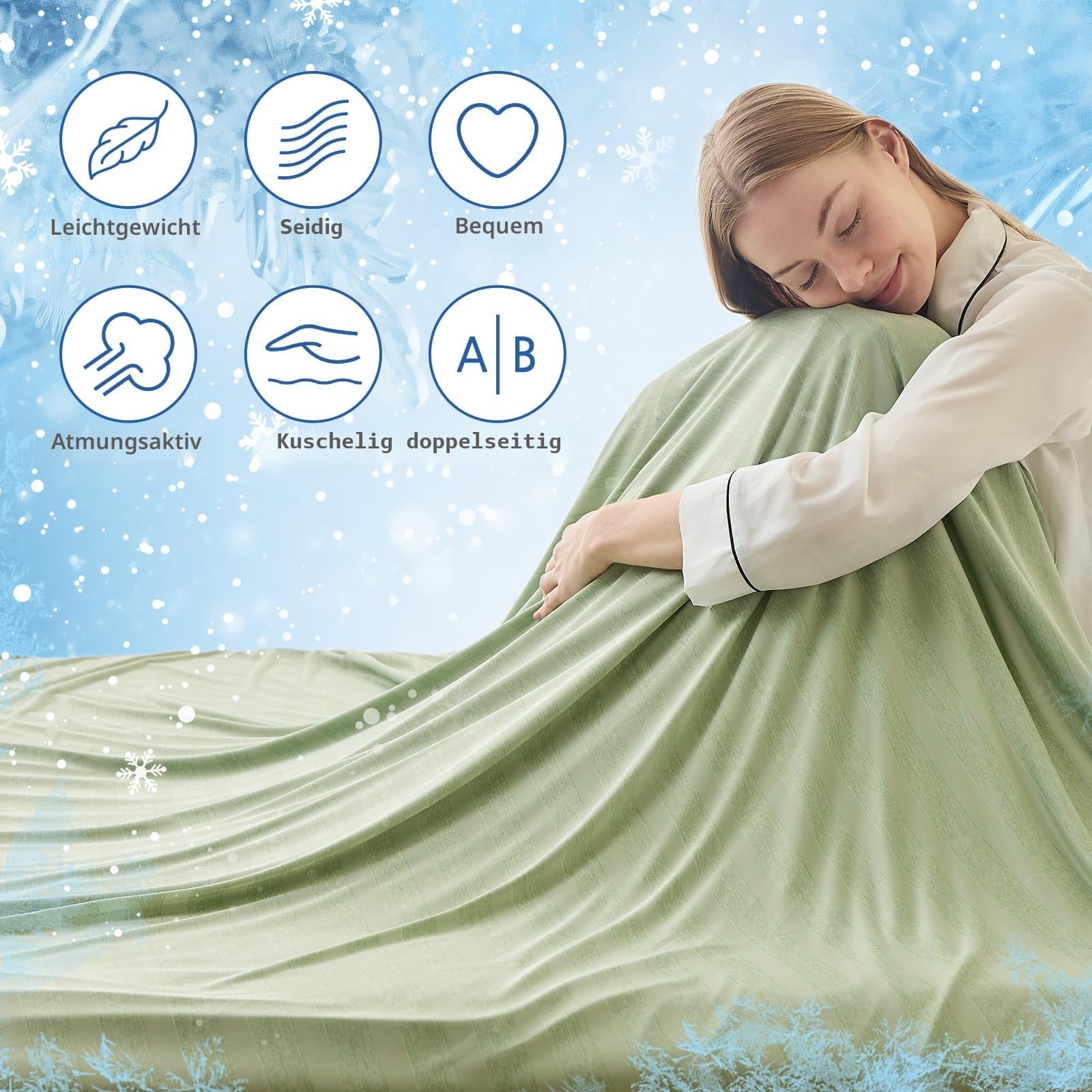 EMME Kühldecke Kühlende Decke, Arc-Chill Q-Max>0,5, 152 x 203 cm, 2 in 1 Doppelseitige Dünne Sommerdecke, Leicht Atmungsaktiv Tagesdecken, Sofa Decken,Bettüberwurf Kuscheldecke,Grün Gestreift