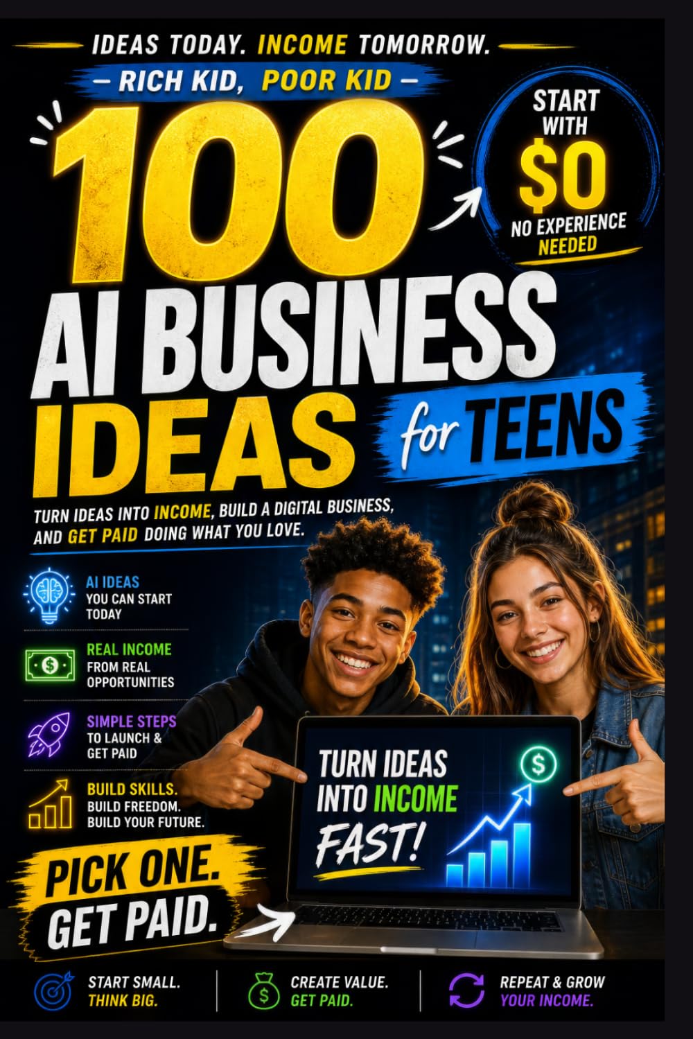 Rich Kid, Poor Kid: 100 AI Business Ideas: Real Ways to Make Money With AI — From $0 to Scalable Income, Side Hustles, Digital Products & Online ... and Beginners (The Rich Kid Academy Series)