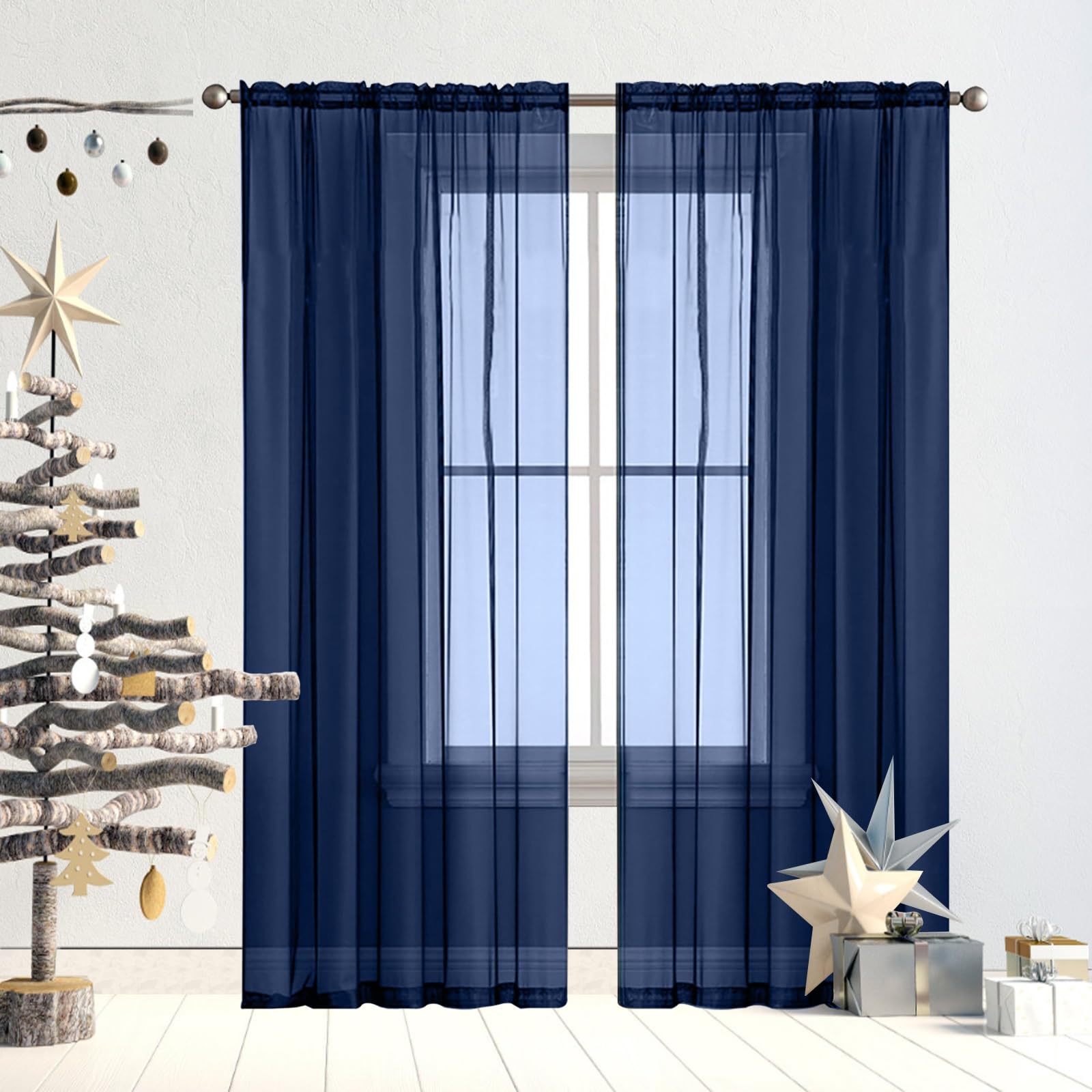 GAIFNAG Cortinas Salon Modernas Translucidas 120 x 140 cm Cortinas con Aspecto de Lino, Modernas de Lino Aspecto Frio y Calor Cortinas Blackout para Ventanas Salon/Cocina, Azul Oscuro