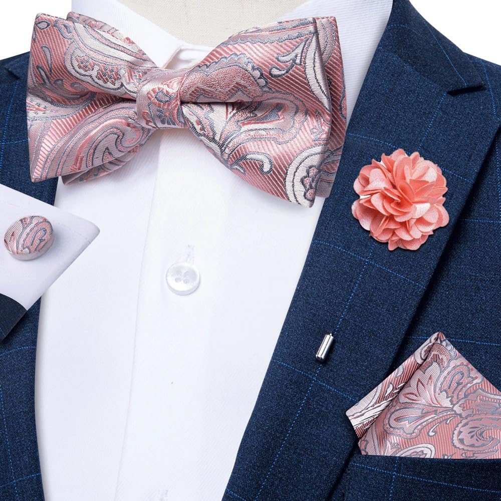 JFDBGU Pre-tied Bow Ties Paisley Knot Pocket Square Cufflinks Corsage Set for Wedding