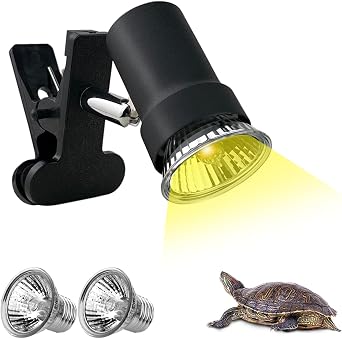 DOMICA Turtle Heat Lamp + 2 Heating Bulbs 50W,35W, Reptile UVA UVB Basking Spot Lamp, Warming Light with Clamp for Tortoise, Lizard, Snake, Leopard Gecko, Beared Dragon, Brooder Box