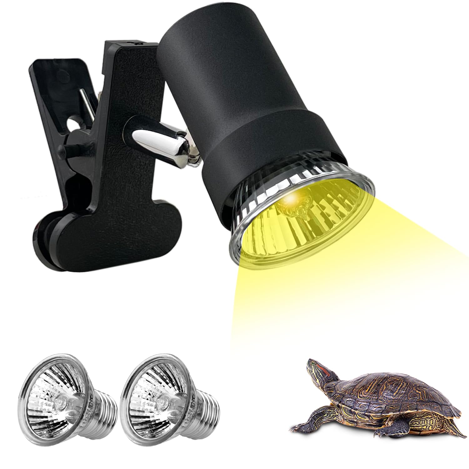 DOMICA Turtle Heat Lamp + 2 Heating Bulbs (50W,35W), Reptile UVA UVB Basking Spot Lamp, Warming Light with Clamp for Tortoise, Lizard, Snake, Leopard Gecko, Beared Dragon, Brooder Box