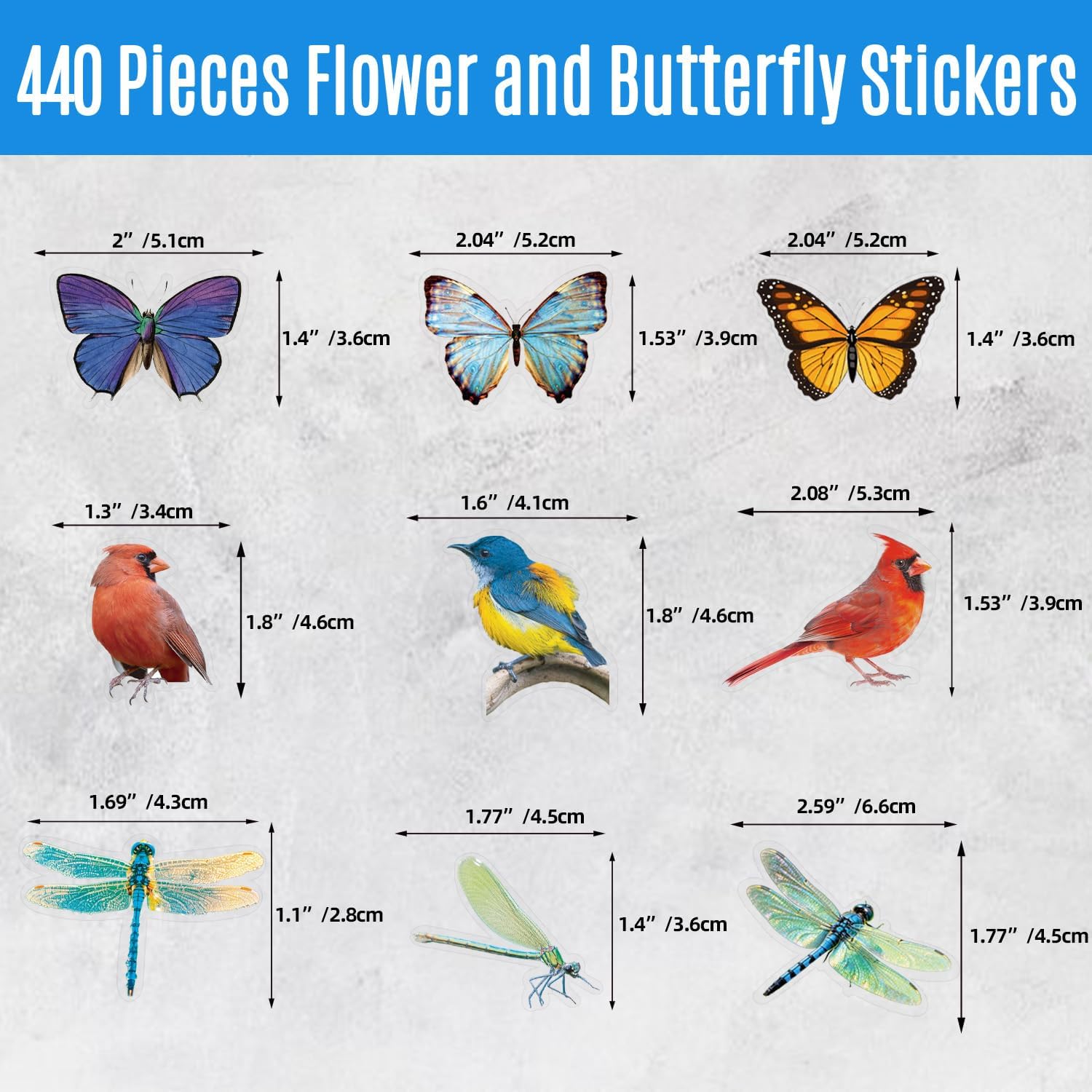440Pcs Natural Insect Sticker Self-Adhesive PVC for Scrapbook,Laptop,Journal,DIY Project