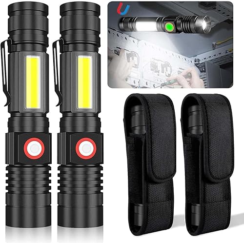 Miniatura 27 de Hoxida Linterna recargable por USB, linterna LED magnética, linterna táctica LED súper brillante con luz lateral de mazorca, impermeable, zoomable