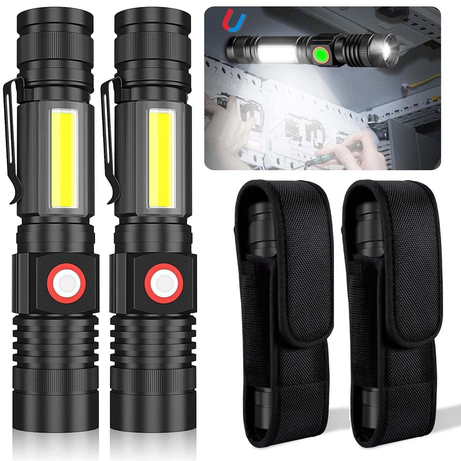 Hoxida USB Rechargeable Flashlight, Magnetic LED Flashlight, Super