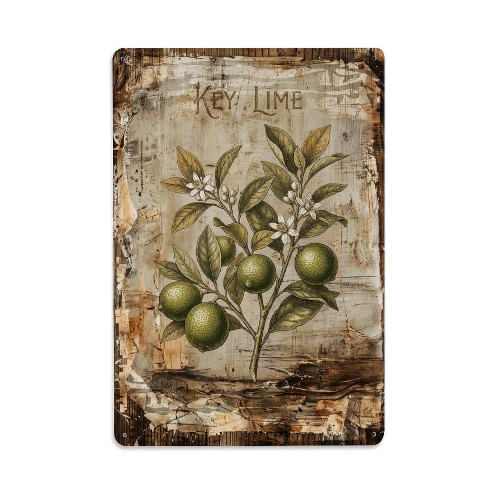 Key Lime Citrus Vintage Metal Tin Sign Plaque Wall Decor for Cafe, Club, Garden Metal Poster 8x12Inch