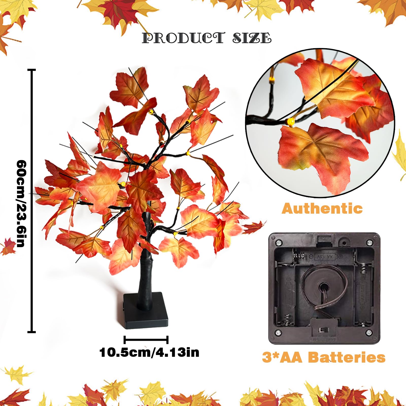 Nizirioo Ahornblatt Baumlicht – 45-50 Cm Hoch, 24 LEDs, Warmweiß, USB-betrieben, Für Herbst-Deko Innen
