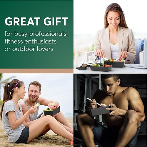 Miniatura 5 de Umami Lonchera Bento Box para adultos, diseño anestable que ahorra espacio con 4 utensilios, 1 tarro de salsa, versátil, lonchera Bento a prueba de