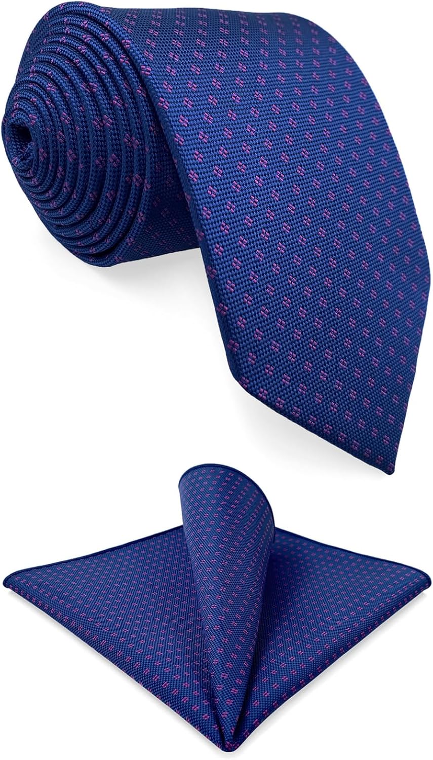 S&W SHLAX&WING Mens Necktie Set Pocket Square Tie Pack Dotty Green Blue Purple