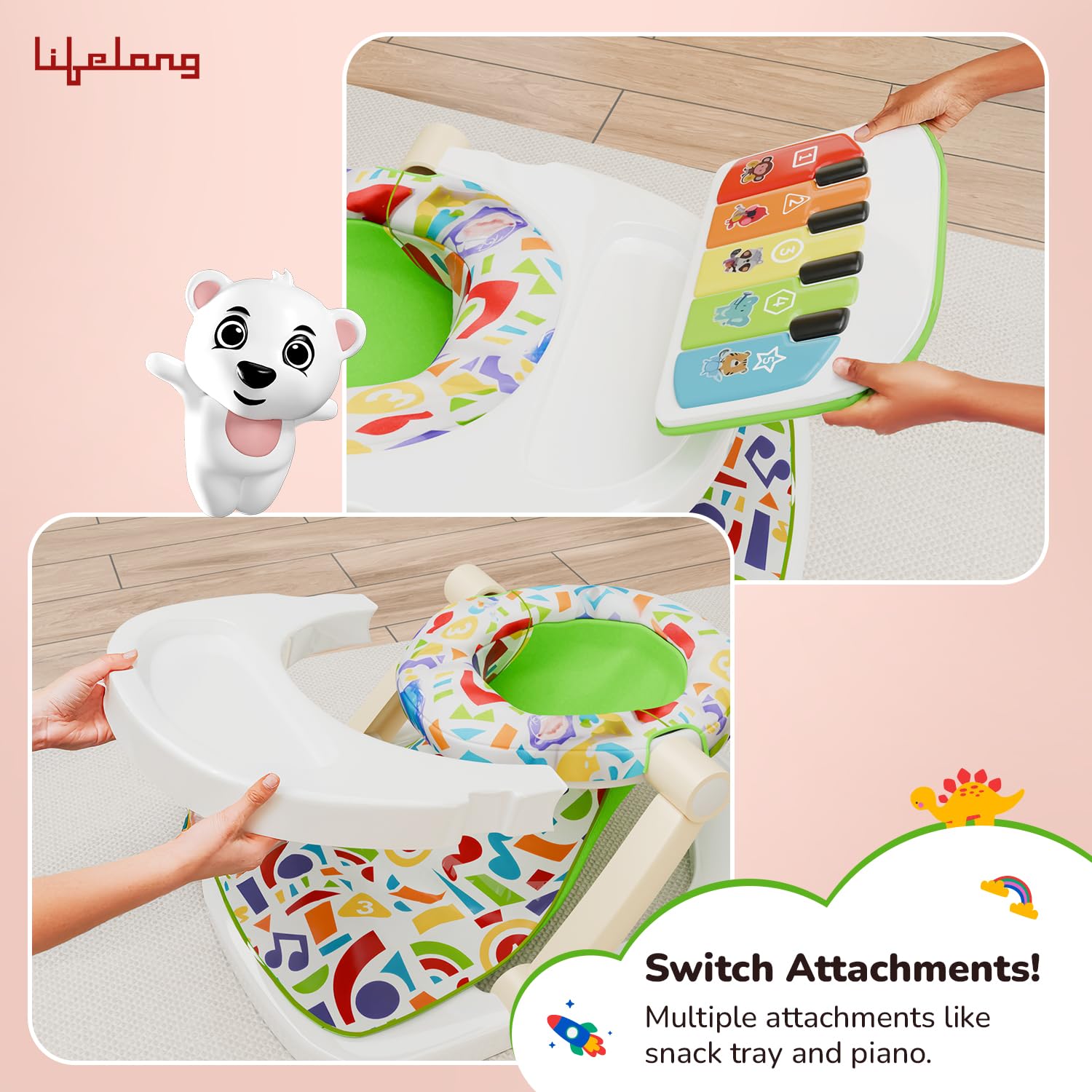 Lifelong Cuppy Sit-Me-Up Baby Seat with Detachable Piano | Foldable & Baby Sit Up Training Seat | 3-6 Months with Feeding Tray | Foldable Design for Easy Storage, Soft & Comfortable Seat with Safety 6