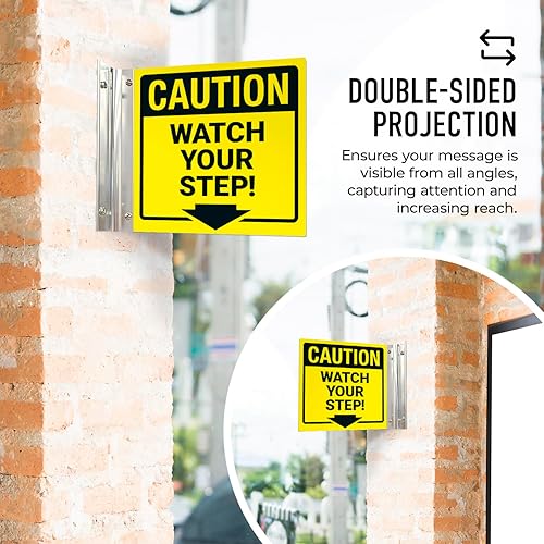 Miniatura 9 de Watch Your Step Projecting Letrero de doble cara, 6 x 6 pulgadas, ACM, con accesorio negro satinado, fabricado en Estados Unidos