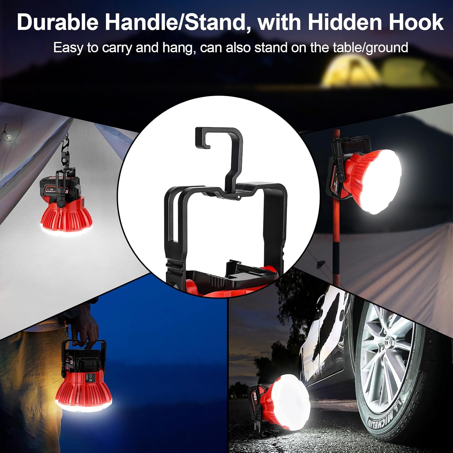 LED Camping Lantern Light Compatible with Milwaukee M18 18V Battery, 2400LM 3 Adjustable Brightness Cordless Portable LED Work Light Floodlight with Hook for Tent Jobsite Ceiling(No Battery)