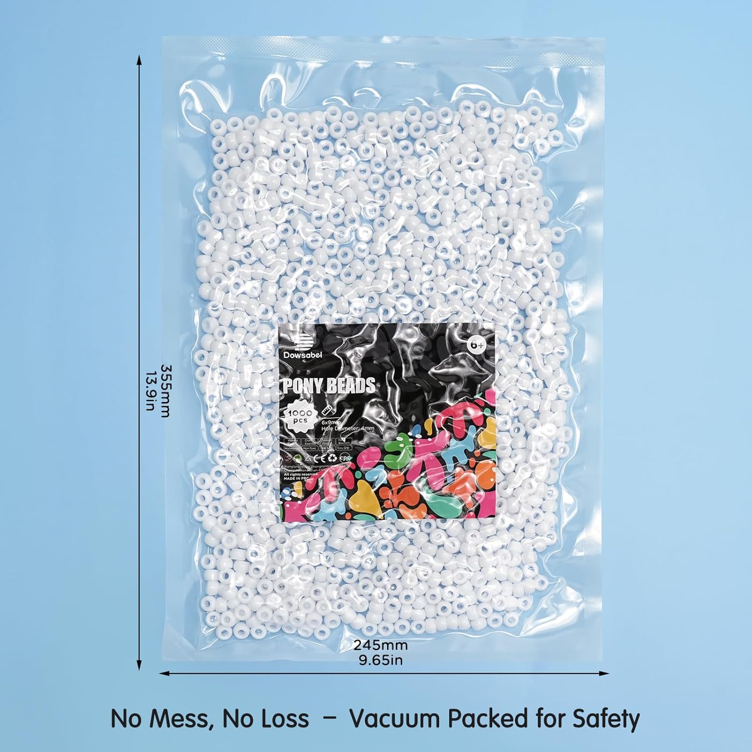 Dowsabel White Pony Beads Bulk 1000 Pcs 6x9mm, Large Hole Kandi Hair Beads for Braids Bracelets, DIY Friendship Bracelets Necklaces Jewelry Making Crafts and Gifts - Image 3