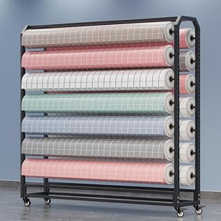 Large Fabric Roll Storage Rack with Adjustable Hanging Rod Commercial Heavy Duty Steel Organizer Holder Large Textile,Heavy-Duty Rolling Fabric Storage Rack with Wheels - Steel Organizer