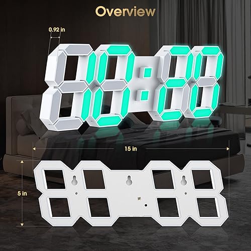 Vista 17 de EDUP HOME - Reloj despertador de escritorio digital 3D con luz Led de 9.7 pulgadas, control remoto, brillo automático y ajustable, muestra el tiempo