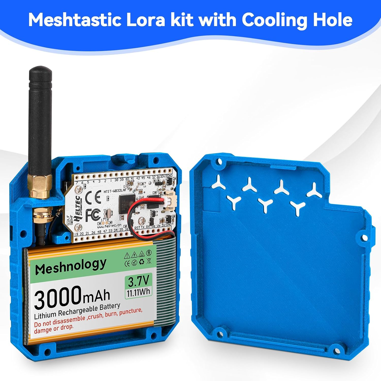 1Pack ESP32 LoRa V3 Development Board + 3.7V 3000mAh Battery + Custom Case Set - with 915MHz Meshtastic Antenna and SMA Antenna Surport WiFi Bluetooth LoRa V3 Devices for Arduino LoRawan IOT(N33,Blue)