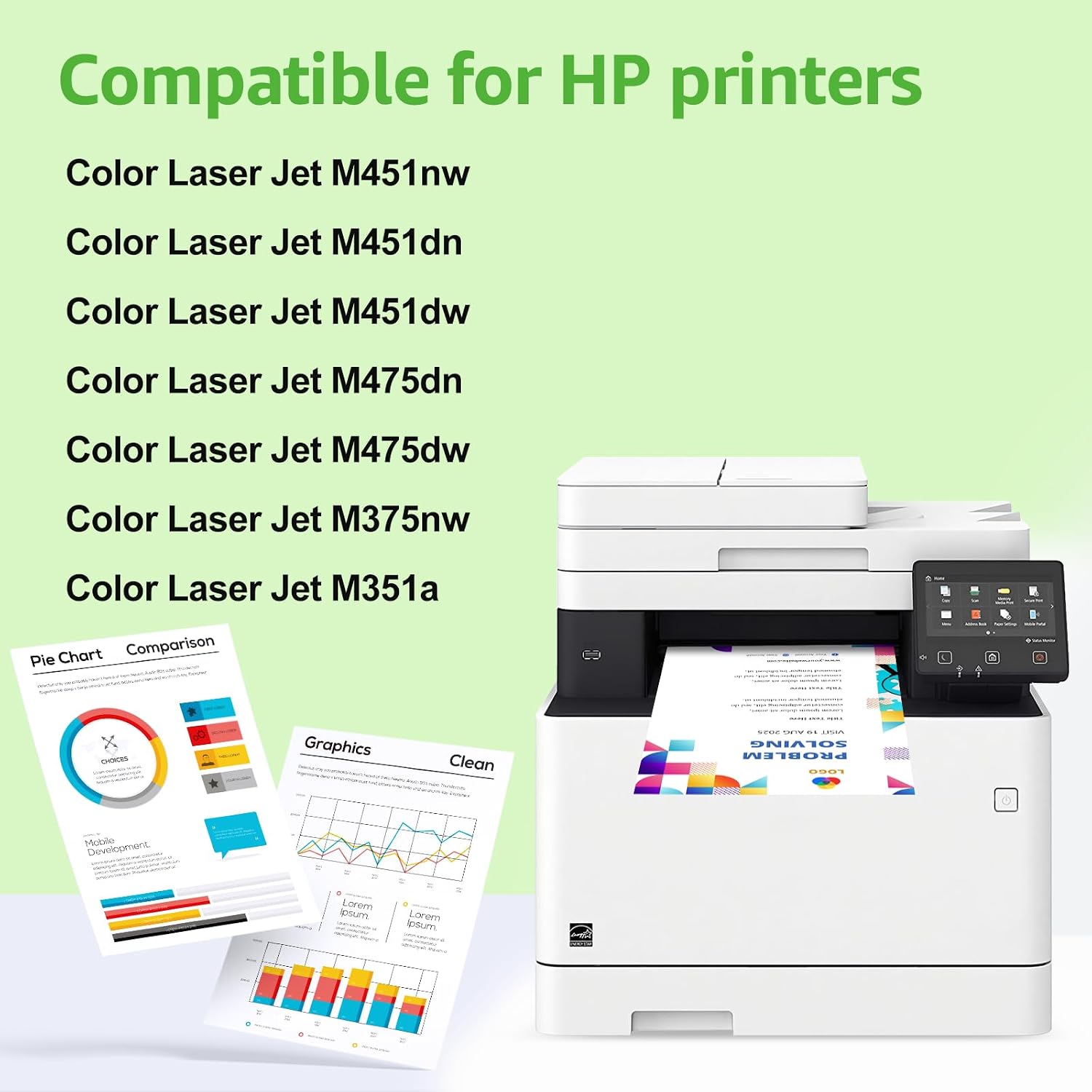 greencycle 305A Compatible Toner Cartridge Replacement for HP 305A CE412A for Laser Jet Pro 400 Color M451dn M451dw M451nw Pro 300 Color M375nw M475dw M475dn Printer (1-Pack Yellow)