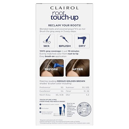 Miniatura 2 de Clairol Nice'n Easy - Tinte permanente de cabello para retoque de raíces, color castaño dorado medio 5G, paquete de 1