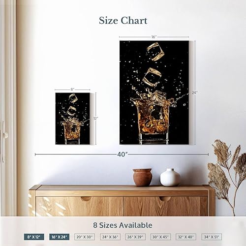 Miniatura 4 de ElephantStock - Arte de pared con salpicaduras de hielo de whisky - Arte de pared de lienzo vertical - Decoración de pared de comedor - Arte de