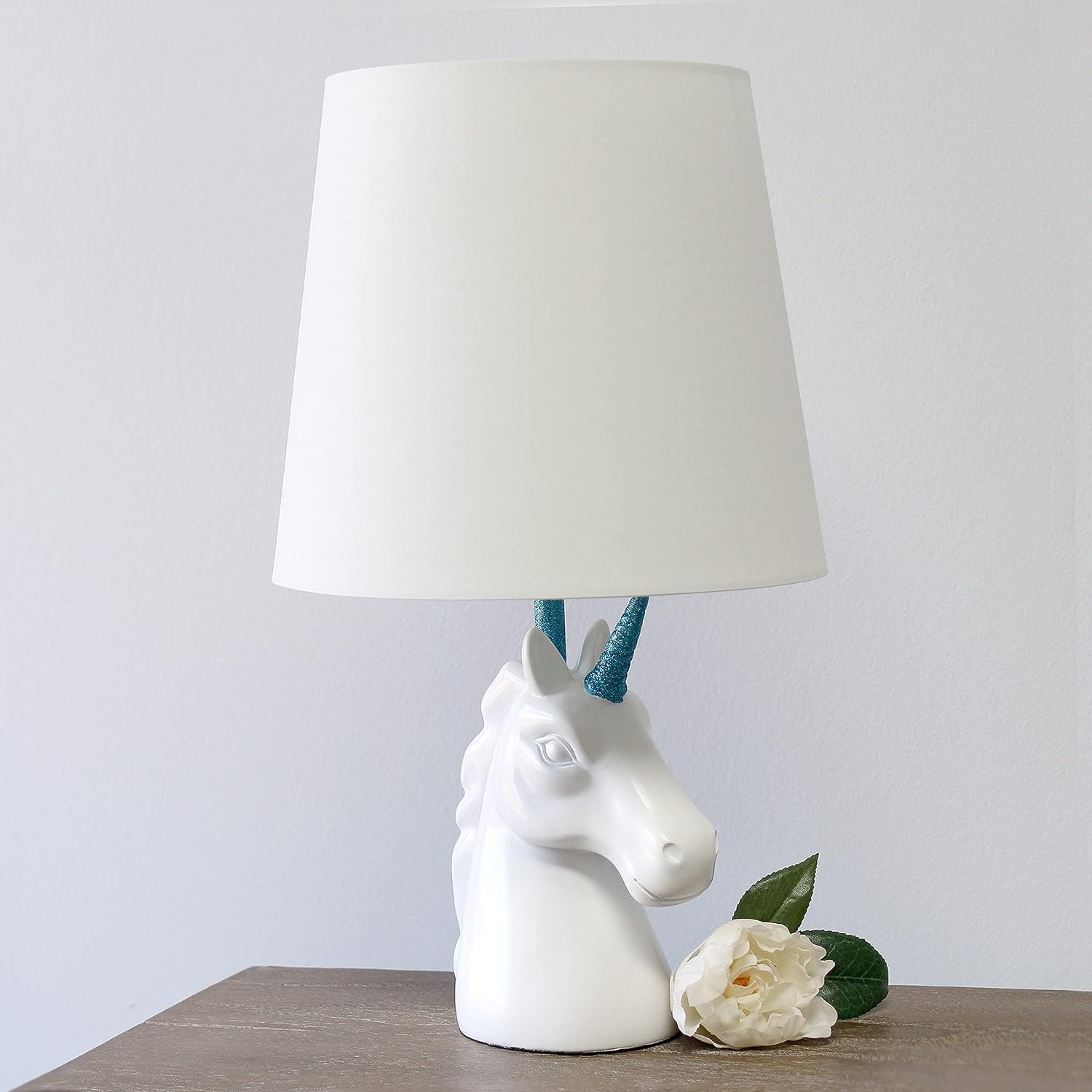Simple Designs LT1078-BLU Sparkling Glitter Unicorn Table Lamp, Blue