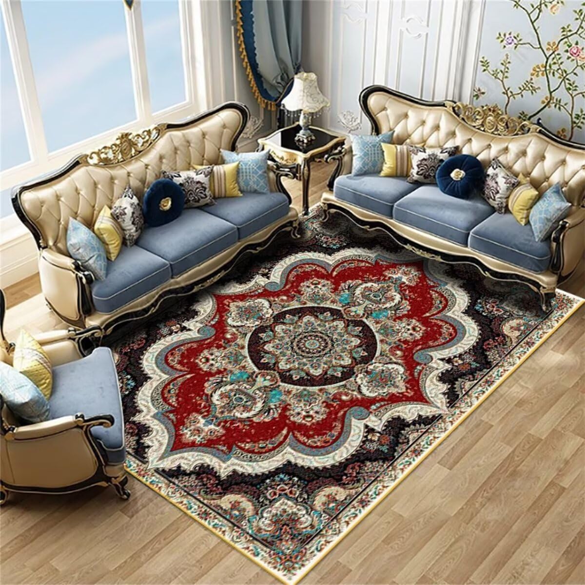Tapis de salle à manger rouge vintage 60x90cm parfait pour coin repas et bureau