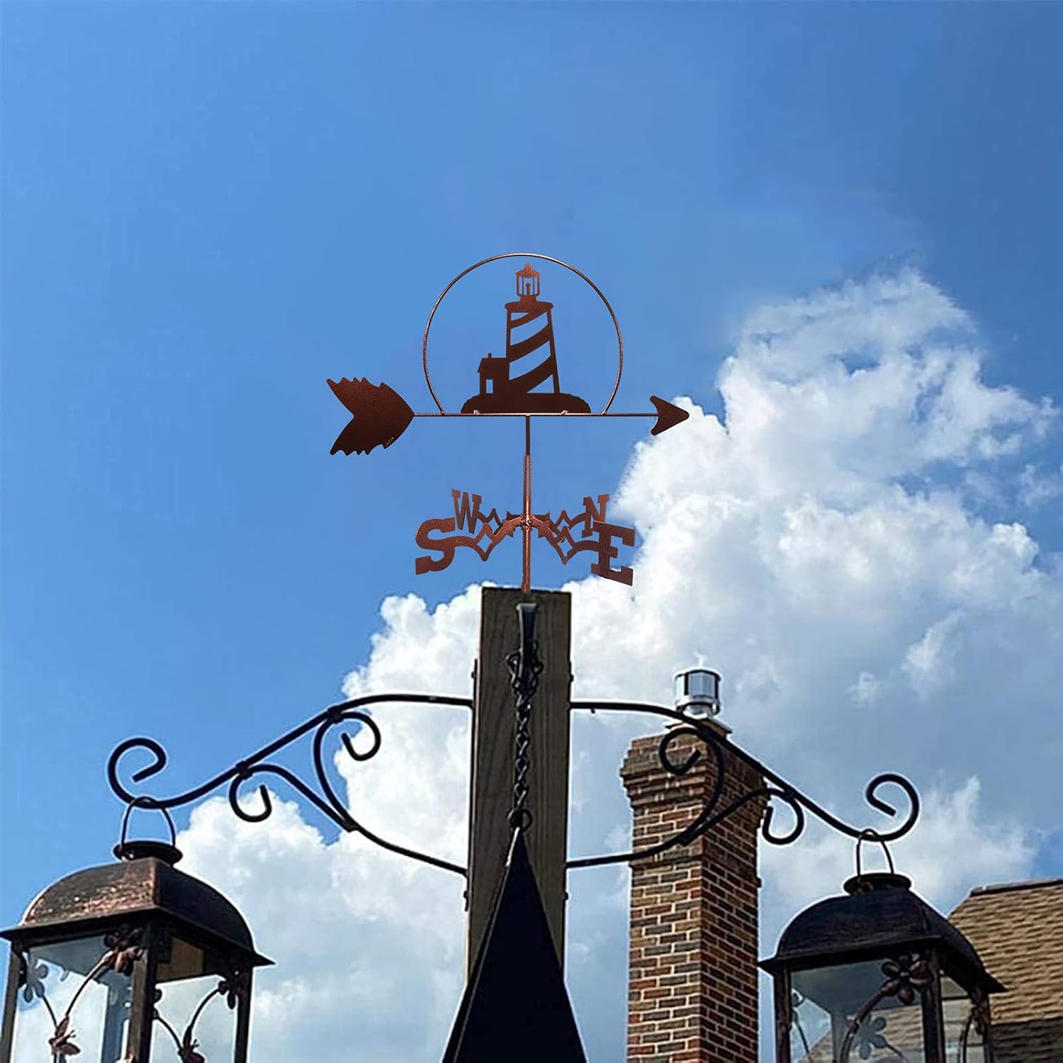 Weather Vane Stainless Steel Weathervane Cast Iron Wind Vane with Roof Mount Wind Direction Indicator Roof Garden Metal Measuring Tool Decorations (Banner) (Tower) image 4