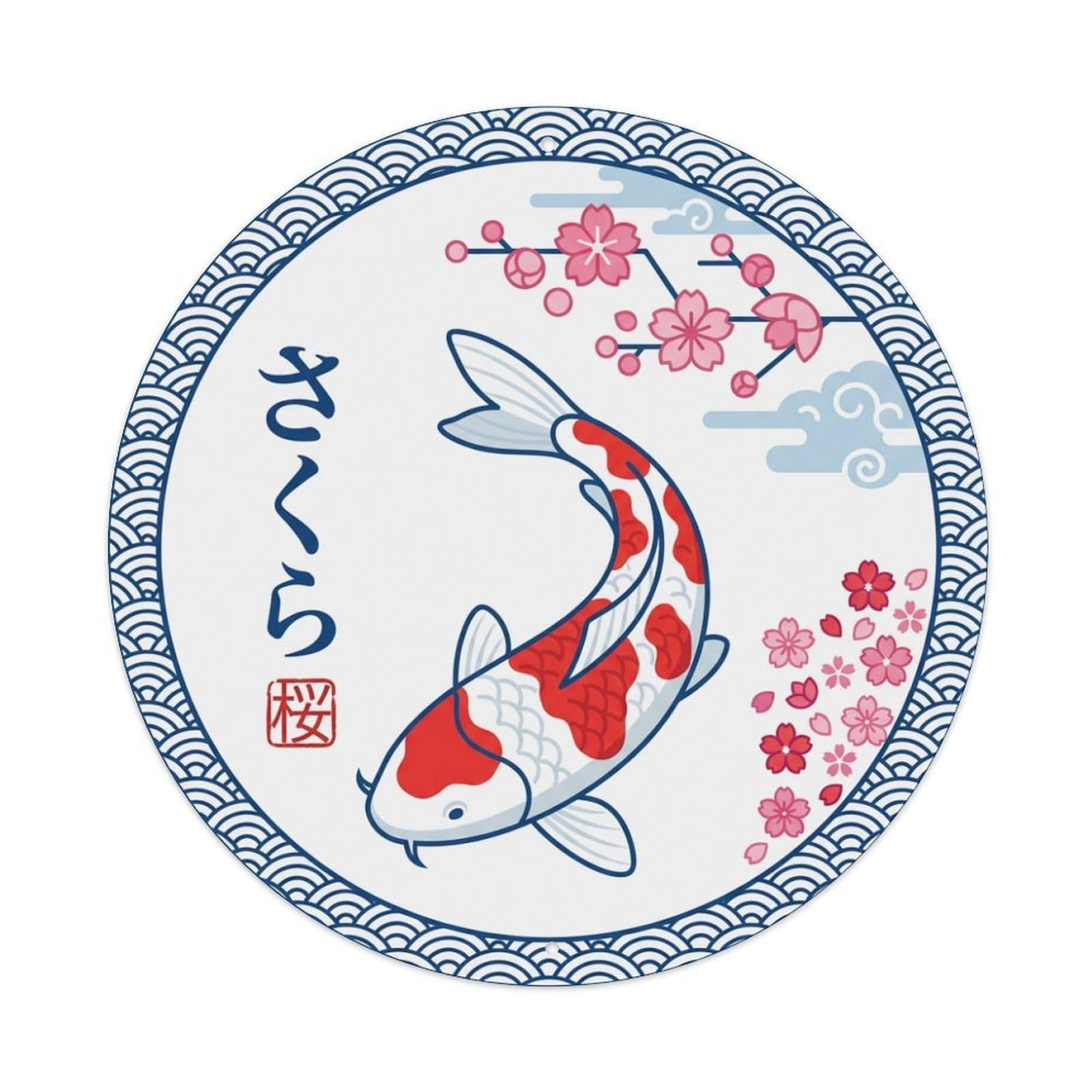 Blossom Circle Koi Fish Ukiyo-e Metal Tin Sign