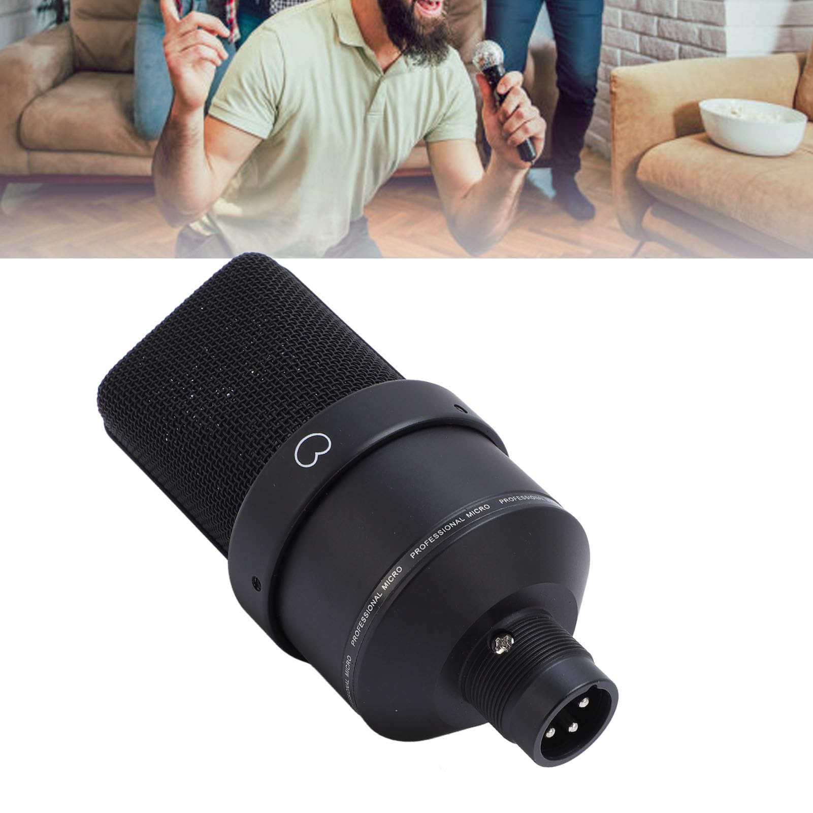 Microfono a condensatore studio professionale 26 mm diaframma largo XLR microfono di registrazione con supporto antiurto cavo antivento per podcasting canto streaming gi (Nera)