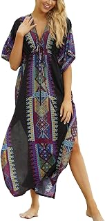 Sommar blommig lös kaftan boho strand bikini täcka upp klänning plus size rock för kvinnor
