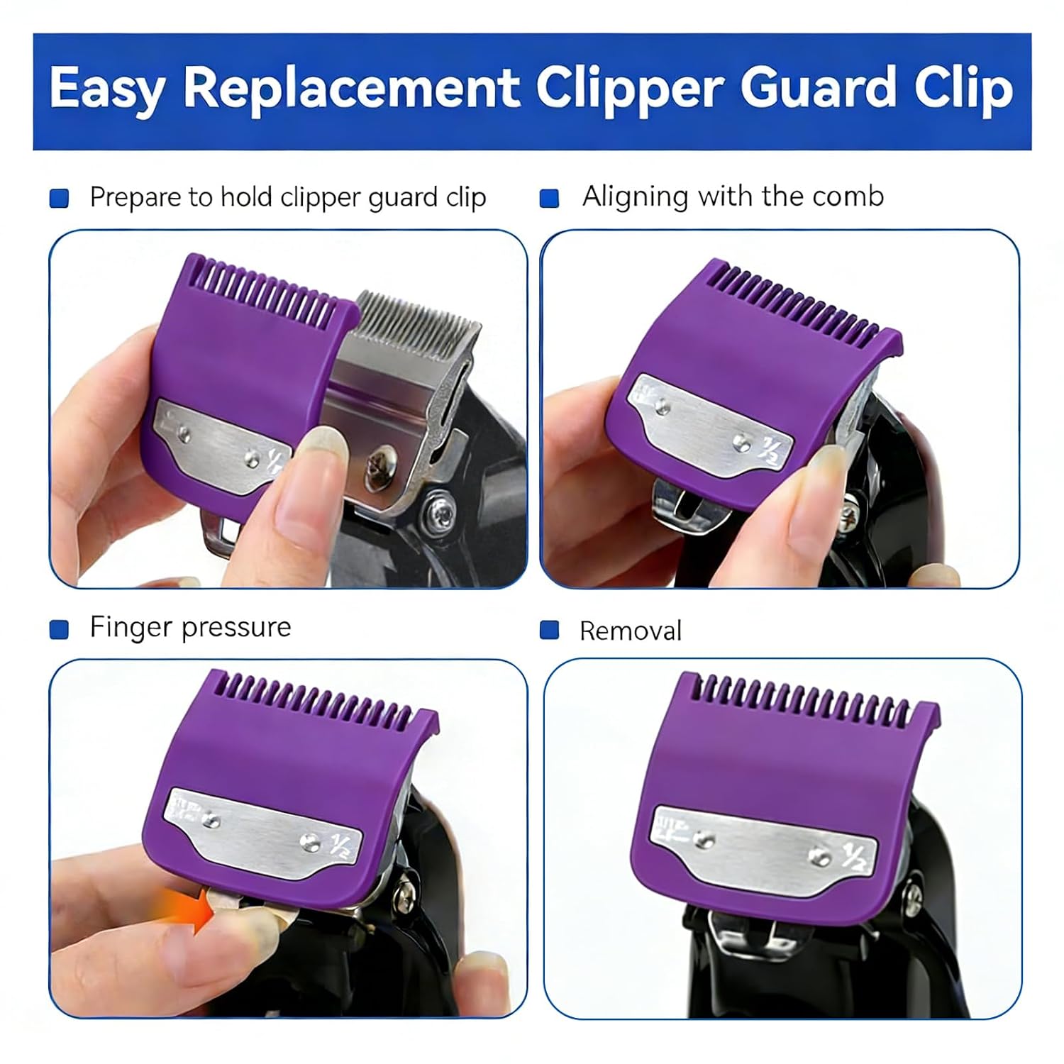 2 Pack Clipper Guards Set Compatible with wahl 1/2 clipper guards, 1/16"1.5mm Metal Hair Clipper Guards Set Replacement for Wahl Clipper Guards Set, for Professional Stylists and Barbers(Purple)