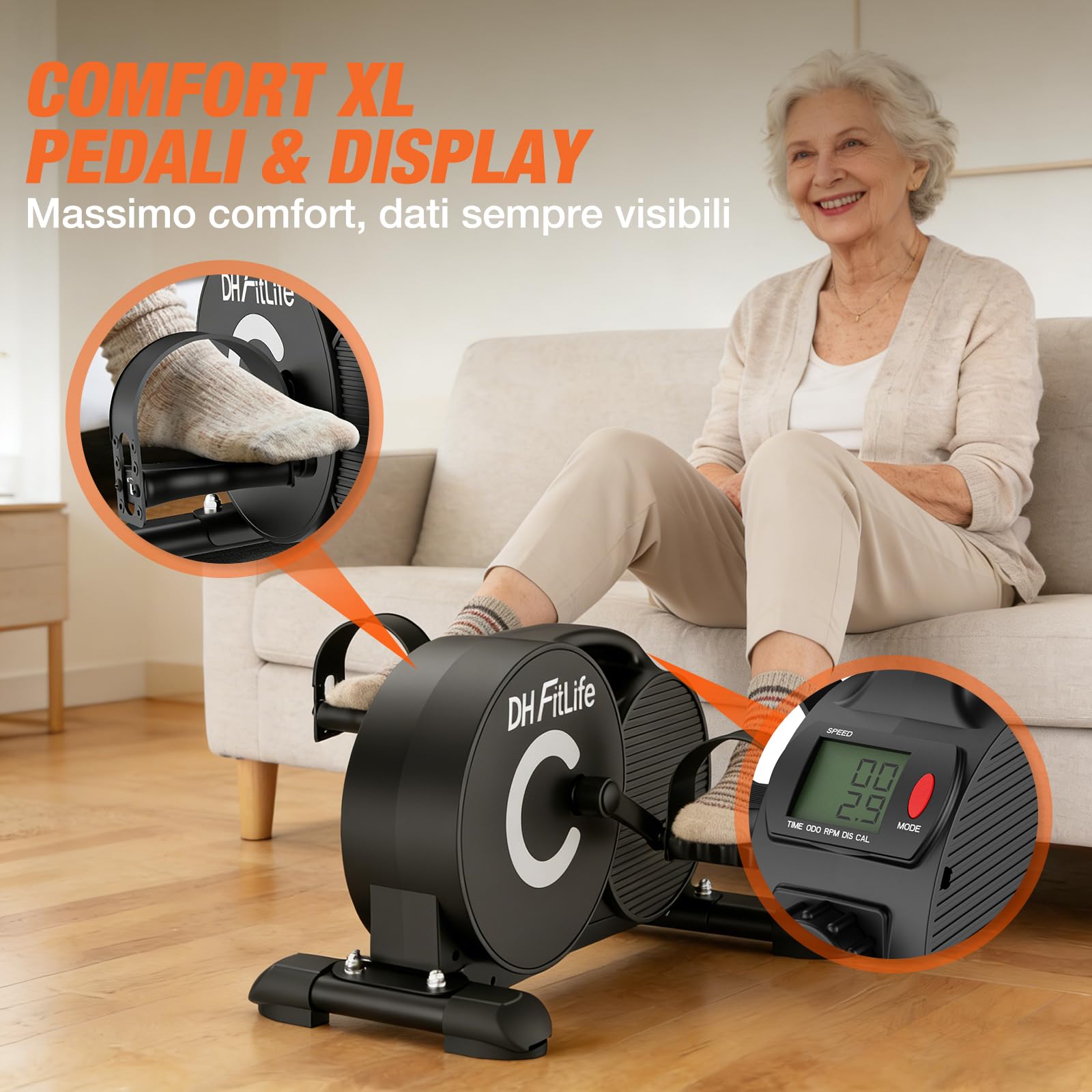 DH FitLife 2026 Pedaliera Magnetica 16 Livelli per Casa, Mini Cyclette da Scrivania con Display, Silenziosa e Antiscivolo, Allenamento Gambe a Basso Impatto, Anziani e Riabilitazione, Fino a 220 kg