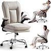 LEAGOO Office Chair Desk Chair Swivel Computer Chairs with 3D Flip-up Arms Adjustable Lumbar Comfy Ergonomic Office Desk Chairs, PU Leather, Space Saving Office Chairs for Home - Beige