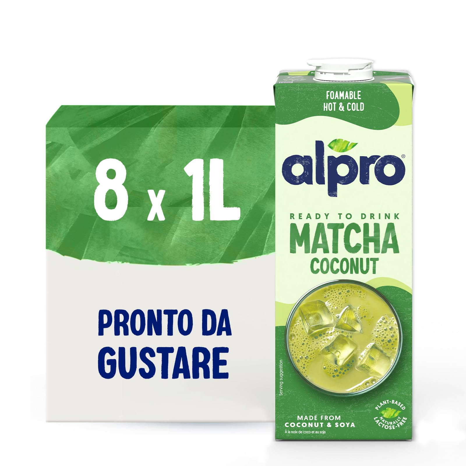 ALPRO, Bevanda di Cocco con Soia, MATCHA, Naturalmente Senza Lattosio, Fonte di Calcio, Pronta da Bere - 8x1L