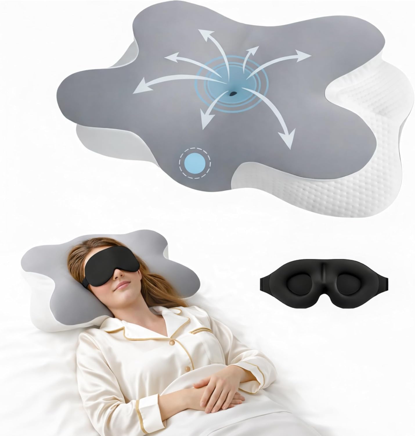 Cervical Pillow for Neck & Shoulder Pain Relief – Ergonomic Contour Memory Foam Pillow for Side, Back & Stomach Sleepers with Removable Pillowcase and 3D Sleep Eye Mask