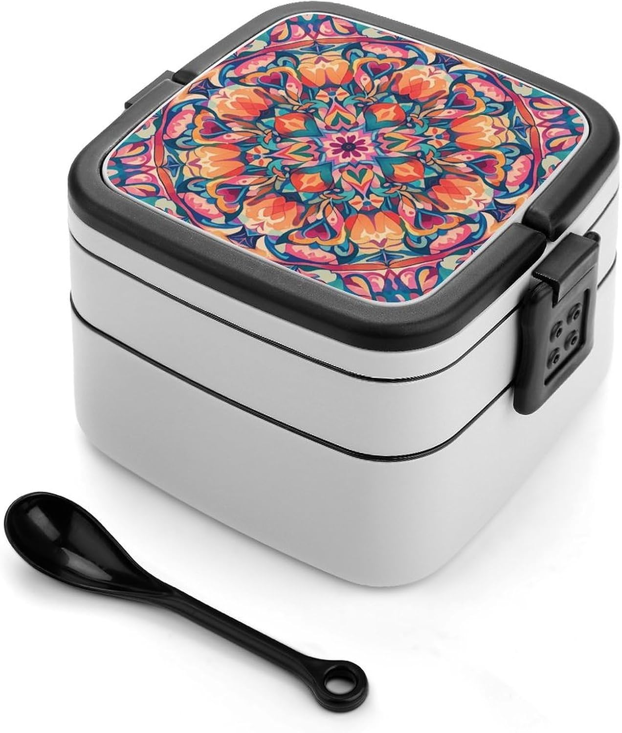 Colorful Symmetrical Pattern Bento Box Sealed Leakproof Double Layer Lunch Box Portable Bento Boxes With Handle For Office Camping Travel