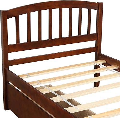 Miniatura 15 de P PURLOVE Cama de plataforma de tamaño individual con cabecero, marco de cama de madera con cama nido (blanco) White Frame,expreso (Espresso