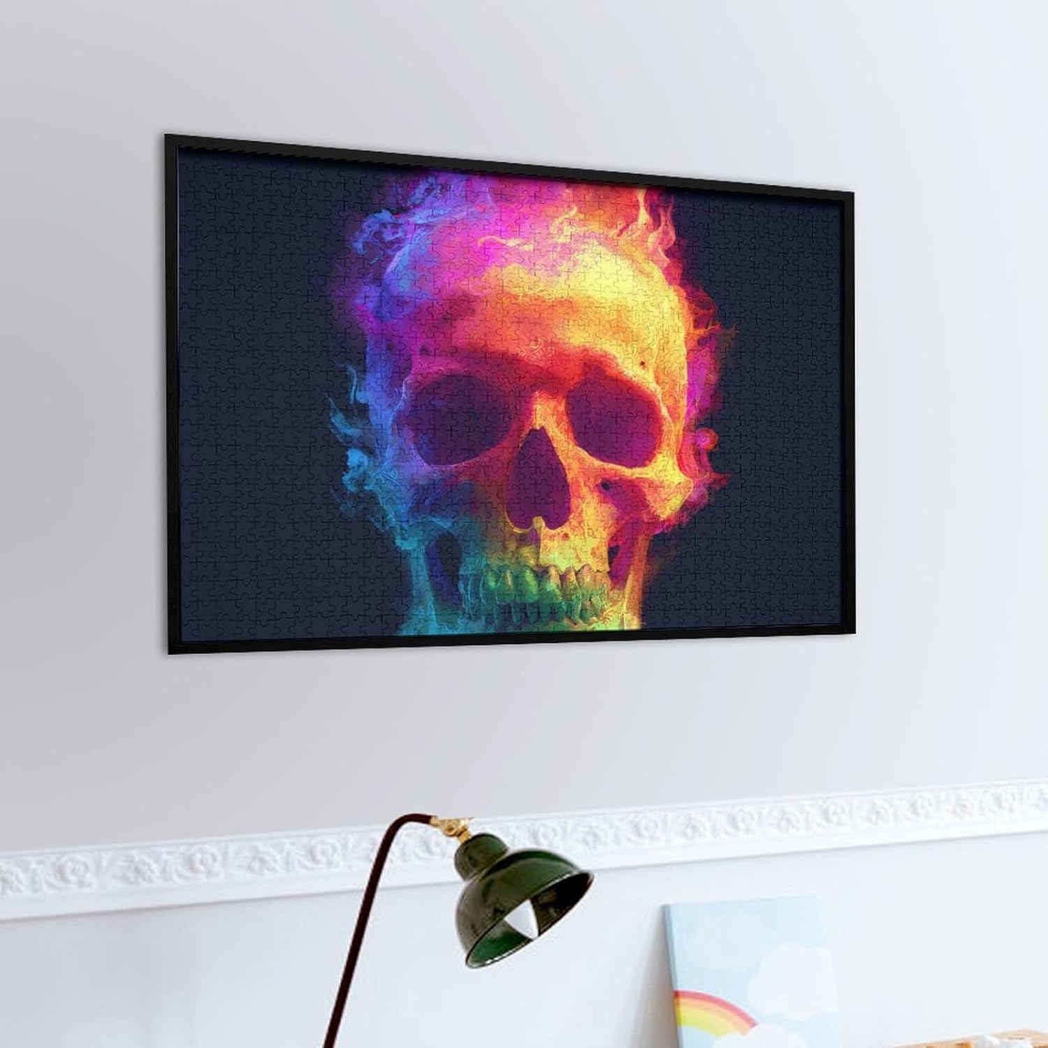 Colorful Flame Skull Gothic Puzzles for Adults 1000 PCS Wooden Jigsaw Puzzle Wall Decor Christmas