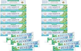 Auromere Ayurvedic Herbal Toothpaste, Fresh Mint - Vegan, Natural, Non GMO, Flouride Free, Gluten Free, with Neem & Peelu (4.16 oz), 10 Pack
