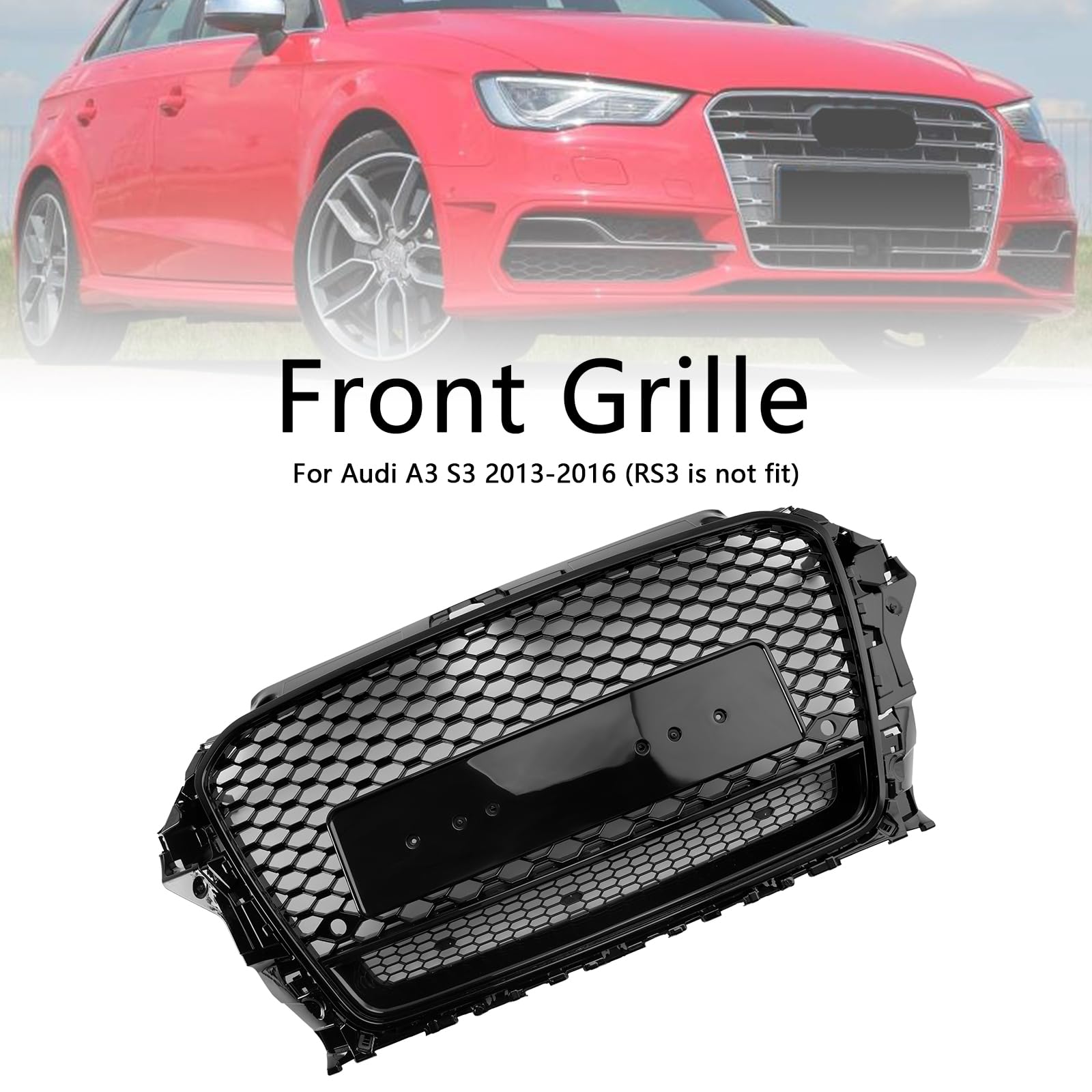 Griglia paraurti Anteriore RS3 Style Front Henycomb Bumper Grille Fit for Audi A3 S3 2013-2016 W/Quattro