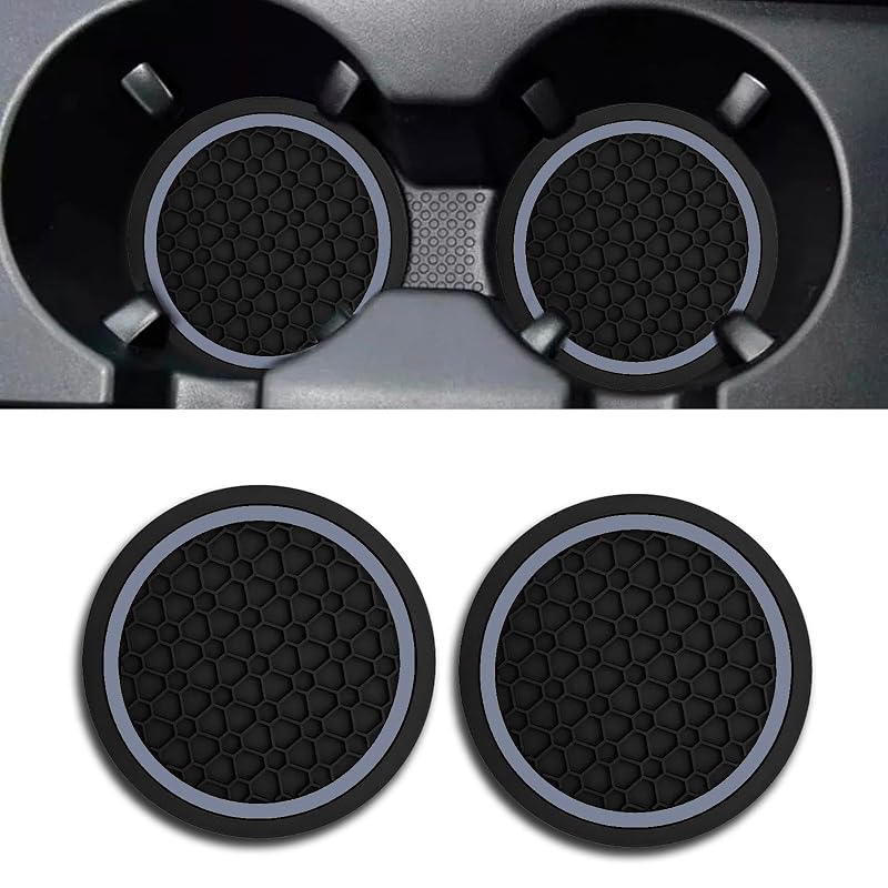 Porta-Copos Automotivo Redondo em PVC Preto e Cinza, 7 cm, Couslcd, Kit com 4 peças