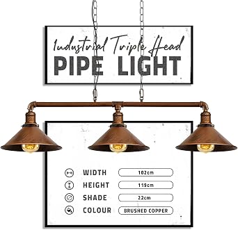 Metal Brushed Copper 3 Lamp Water Pipe Ceiling Pendant Light for Home Decor [Energy Class A]