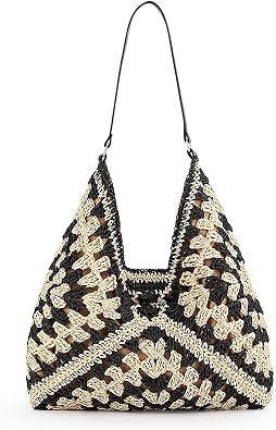 Straw Hobo Bags for Women, Large Capacity Woven Beach Tote Bag Summer Vintage Crochet Shoulder Bag for Travel