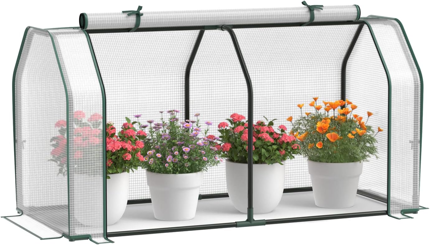 Renatone Portable Mini Greenhouse, Plant Greenhouse Tent with Roll-Up Zippered Door, Indoor Outdoor Green Hot House for Backyard, Deck & Patio, Sun Protection, Frost Protection, Dual Using Methods