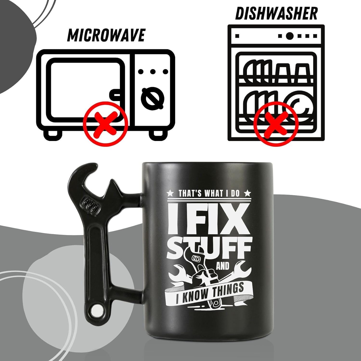 Onebttl Unique Gifts for Men, Car Guy Gifts Coffee Mug with Wrench Spanner Handle, for Mechanic Dad, Husband, Grandpa, Handyman, 13.5 oz Ceramic Mug for Birthday, Christmas - I fix stuff - Image 5