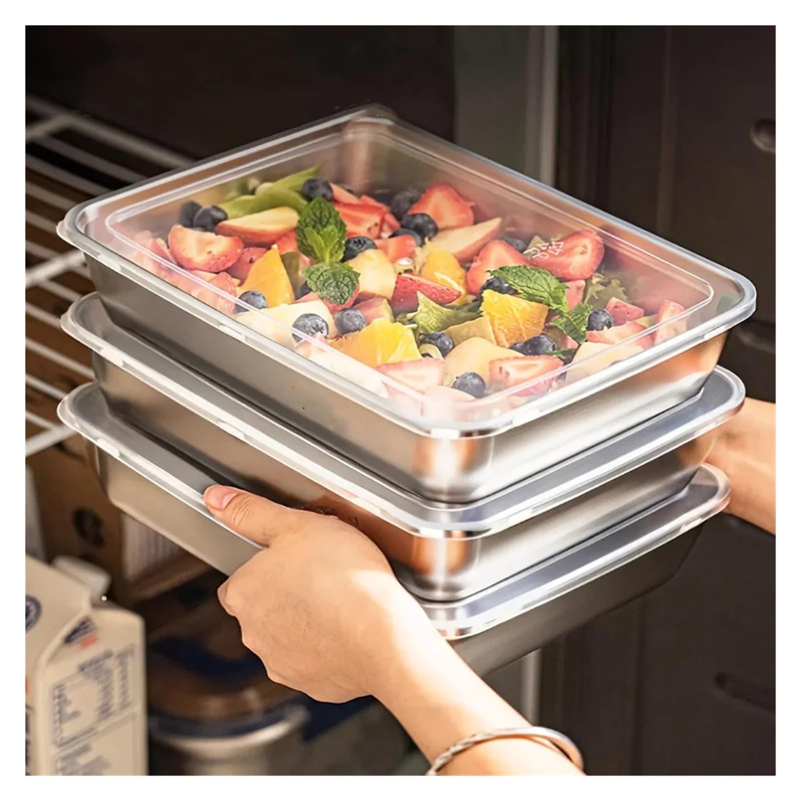 6 Stück auslaufsichere Edelstahlbox mit transparentem Deckel für Salate
