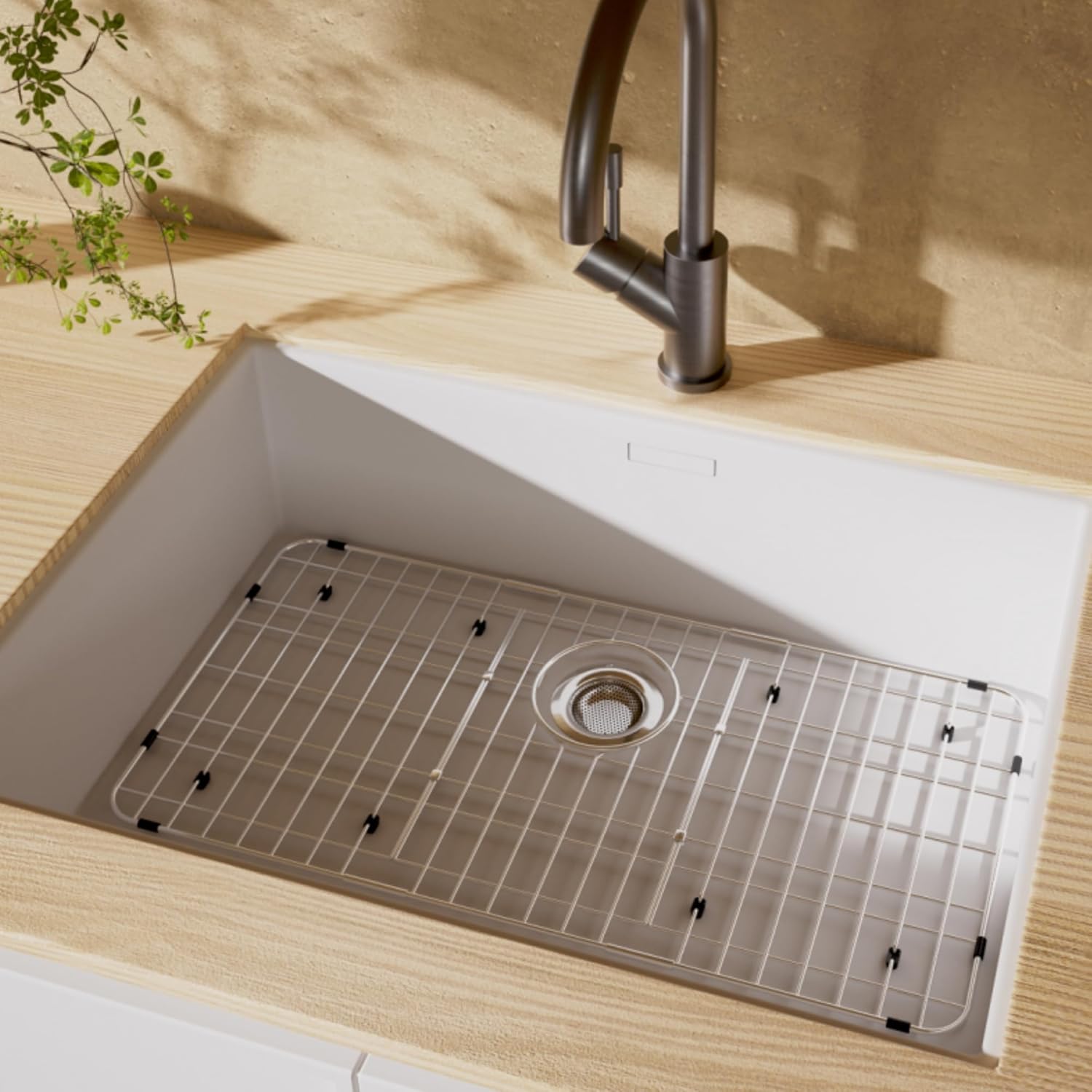 Sink Protector 28-7/8" X 14-3/8" for Kitchen Sink,Stainless Steel Sink Grate by Corner Radius 4/5",Metal Sink Rack with Rear Drain Hole for Single Bowl,Sink Grid for Bottom of Sink with filter,1 Pack