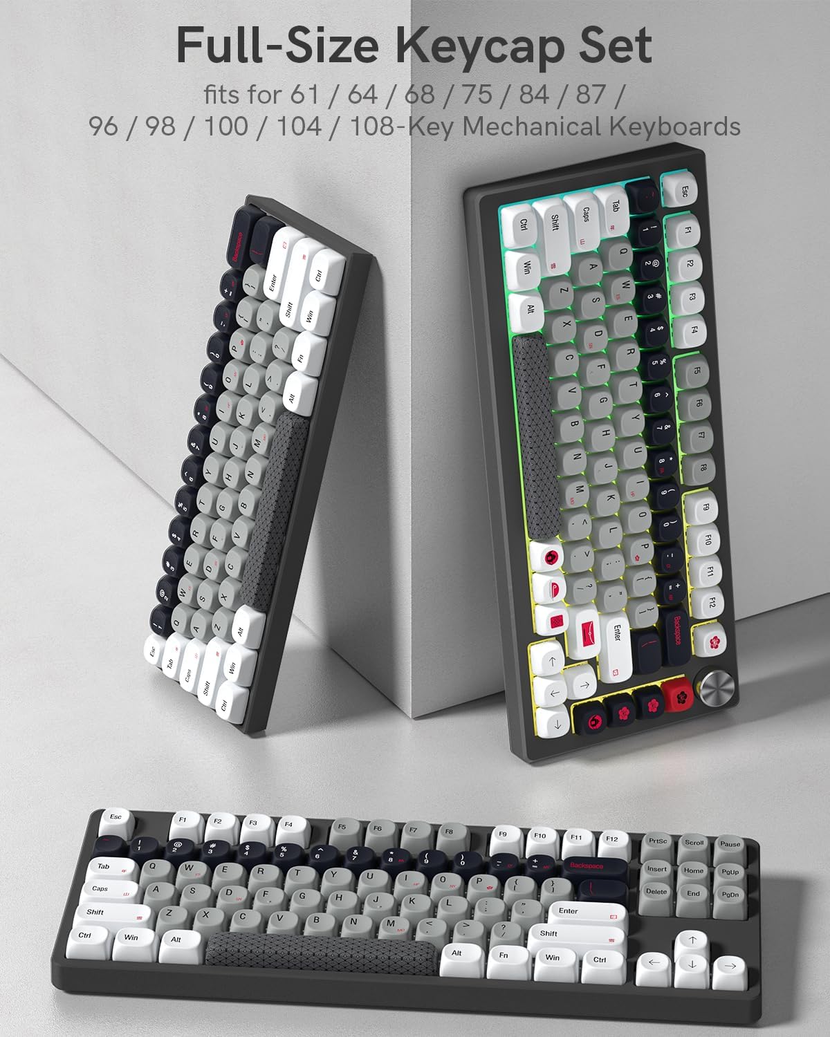 MOA Profile PBT Keycaps,132 Keys Janese Style Gray White Red Keycap Set, Dye-Sublimation, MOA Profile, Cute Anime Theme for Most 60% 65% 75% 80% 100% US Layout Cherry MX Switches Mechanical Keyboard