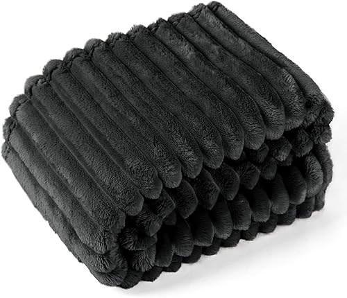 Miniatura 9 de EXQ Home  Manta de vellón para sofá o cama, decorativa, de jacquard, rayas 3D, manta de franela suave y ligera, adecuada para todas las estaciones