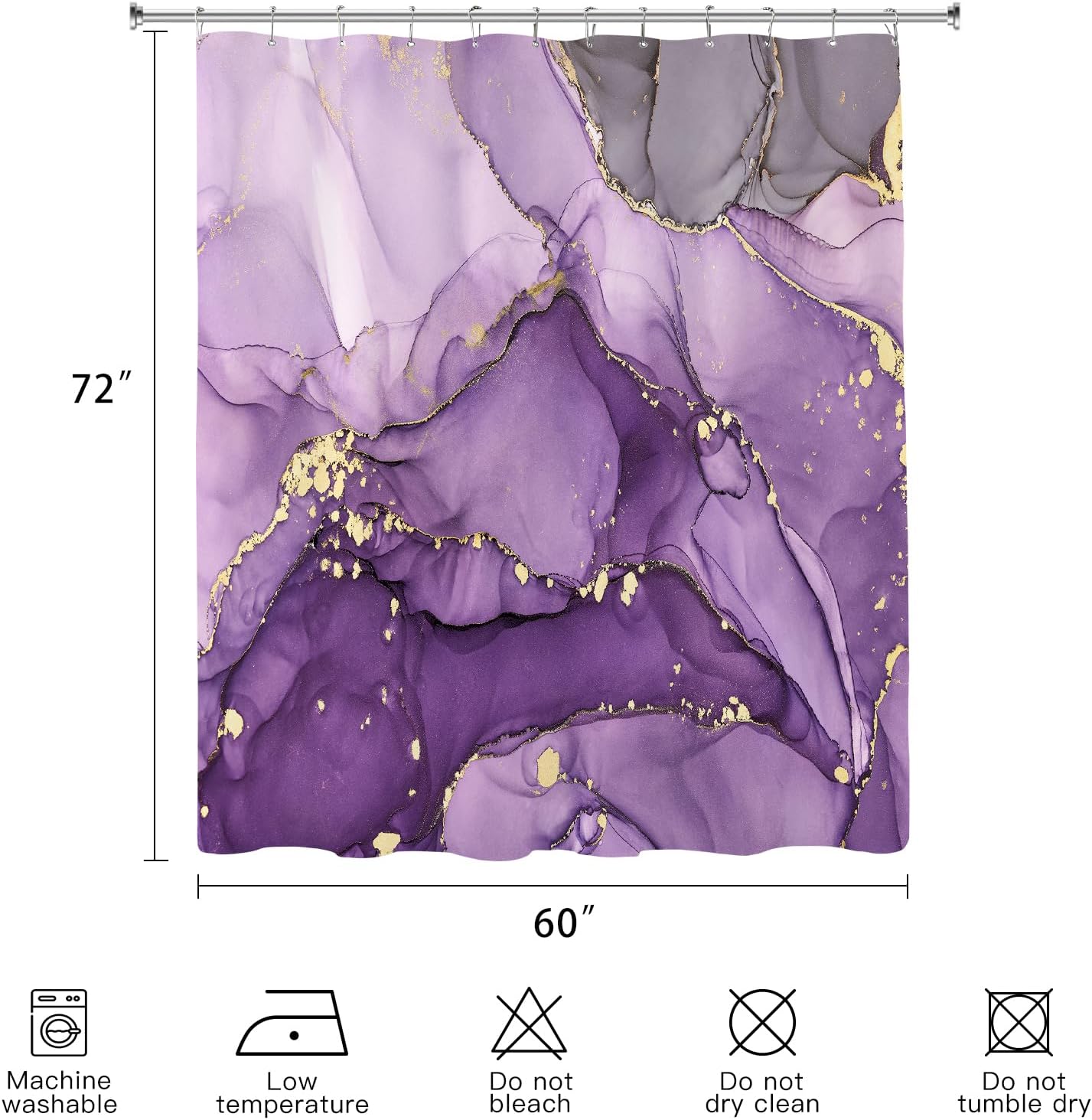 5PCS Purple Marble Bathroom Sets, 2 Shower Curtains - 60x72 & 72x72 with 3PC Rugs