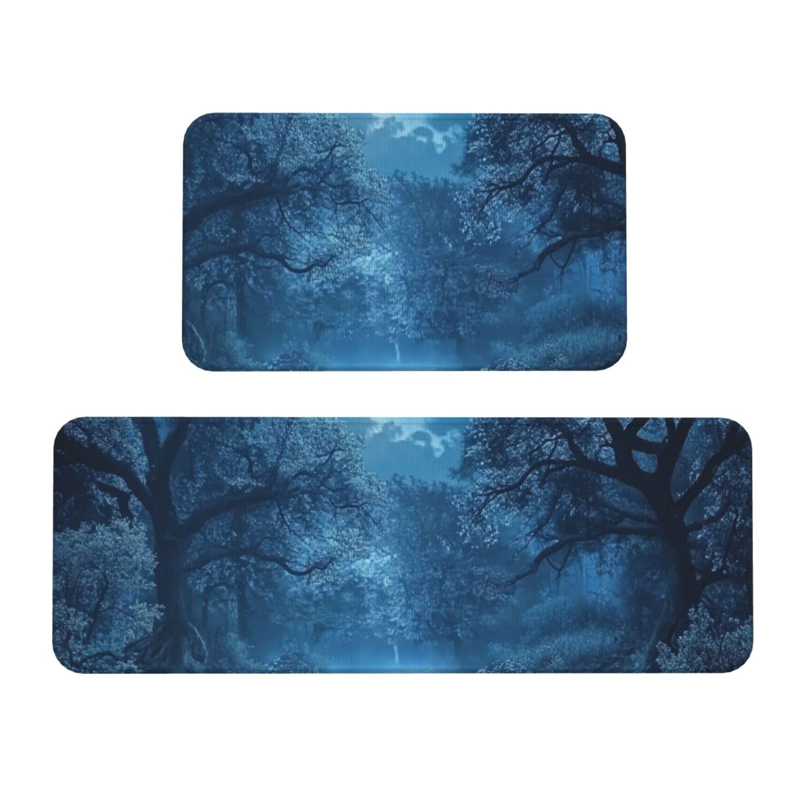 Tapetes de cocina acolchados y antideslizantes con diseño de bosque encantado, pack de 2
